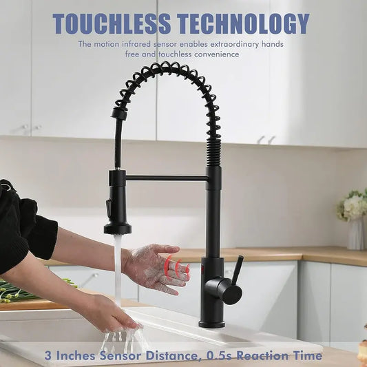 Black Touchless Motion Sensor Kitchen Faucet with pull-down