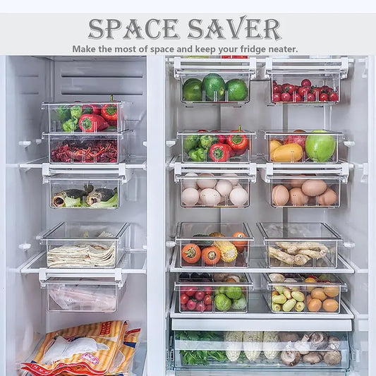 Clear Plastic Container Drawer for Eggs, Vegetables, Fruits, Snacks 