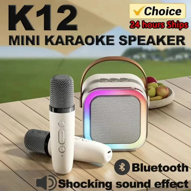 K12 Karaoke Machine Portable 5.3 PA Bluetooth Speaker System with 2 Wireless Microphones Home Family Singing Children'S Gifts