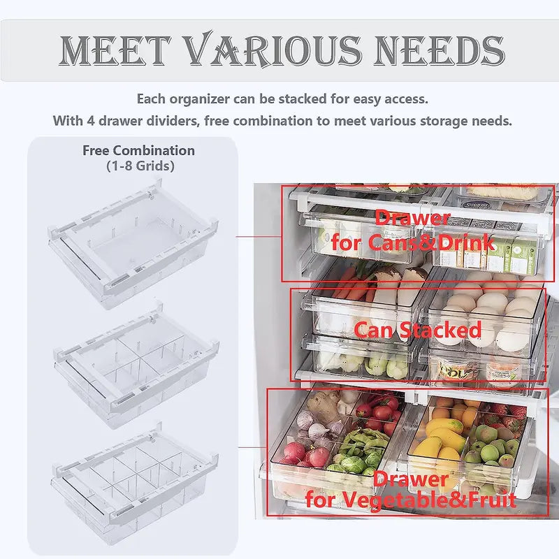 Clear Plastic Container Drawer for Eggs, Vegetables, Fruits, Snacks 