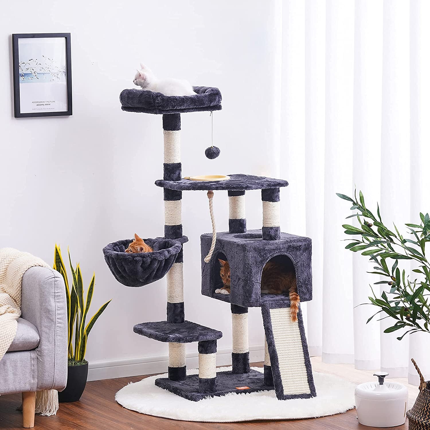 Cat Tower with Scratching Board, Multi-Level Cat Condo 