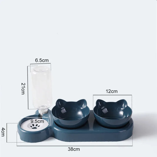 Cat and Dog Double Food Bowl with Automatic Water Dispenser 