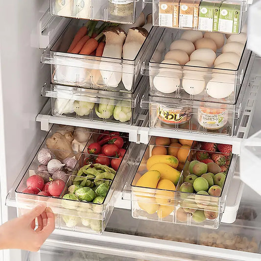 Clear Plastic Container Drawer for Eggs, Vegetables, Fruits, Snacks 