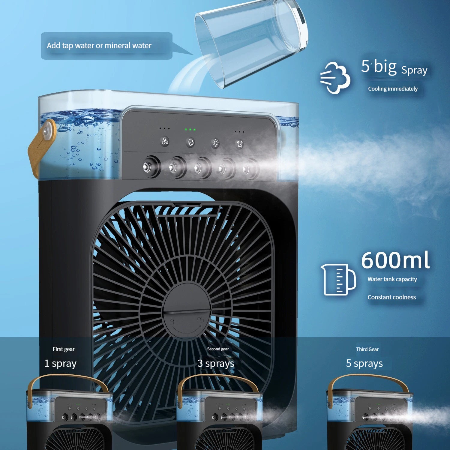 Portable Air Conditioner Fan, 3 speed