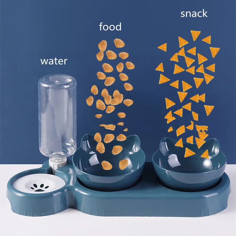 Cat and Dog Double Food Bowl with Automatic Water Dispenser 