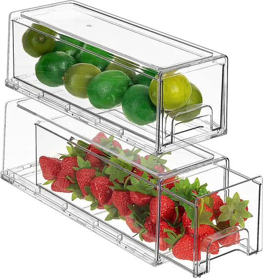 Clear Stackable Pull Out Refrigerator Organizer Bins