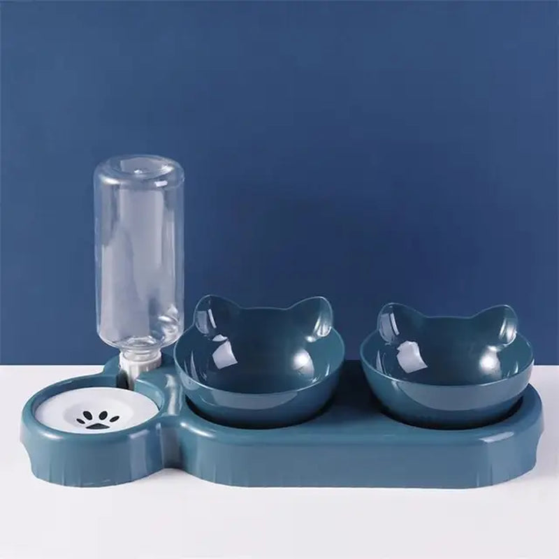 Cat and Dog Double Food Bowl with Automatic Water Dispenser 